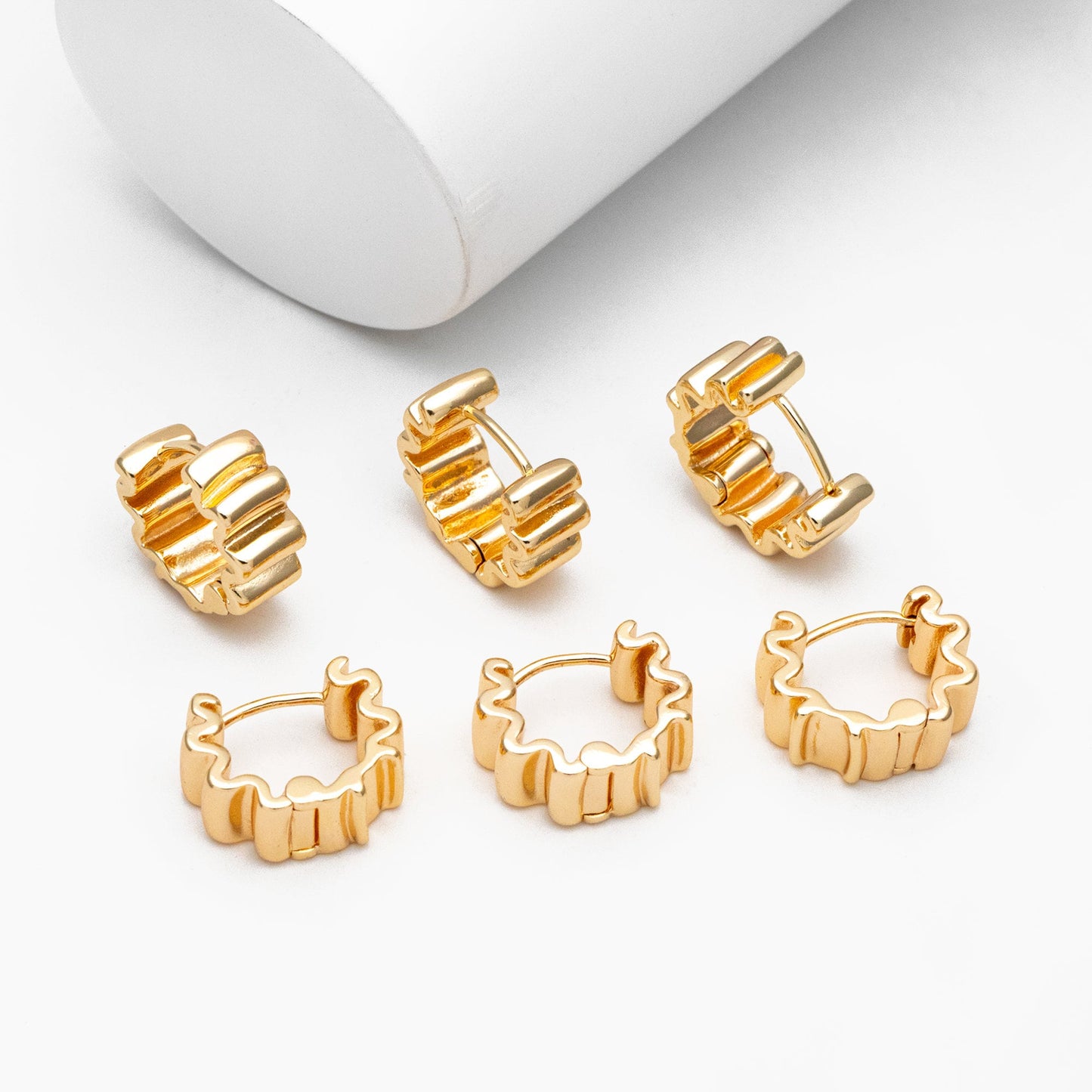 4pcs Gold/ Silver Wave Hoop Earrings, Gold/ Rhodium Plated Brass Huggie Earrings, Huggie Hoops (GB-4283)