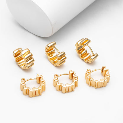 4pcs Gold/ Silver Wave Hoop Earrings, Gold/ Rhodium Plated Brass Huggie Earrings, Huggie Hoops (GB-4283)