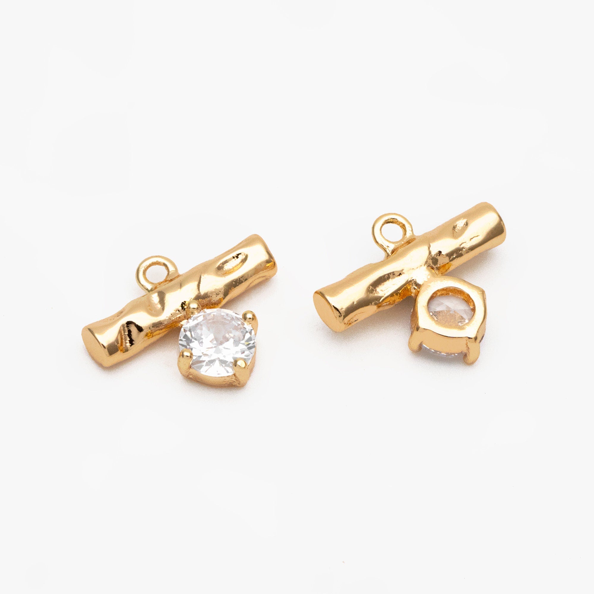 10pcs CZ pave Gold Bar Charm, 11x13mm, Gold plated Brass Bar Stick Pendants (GB-4285)