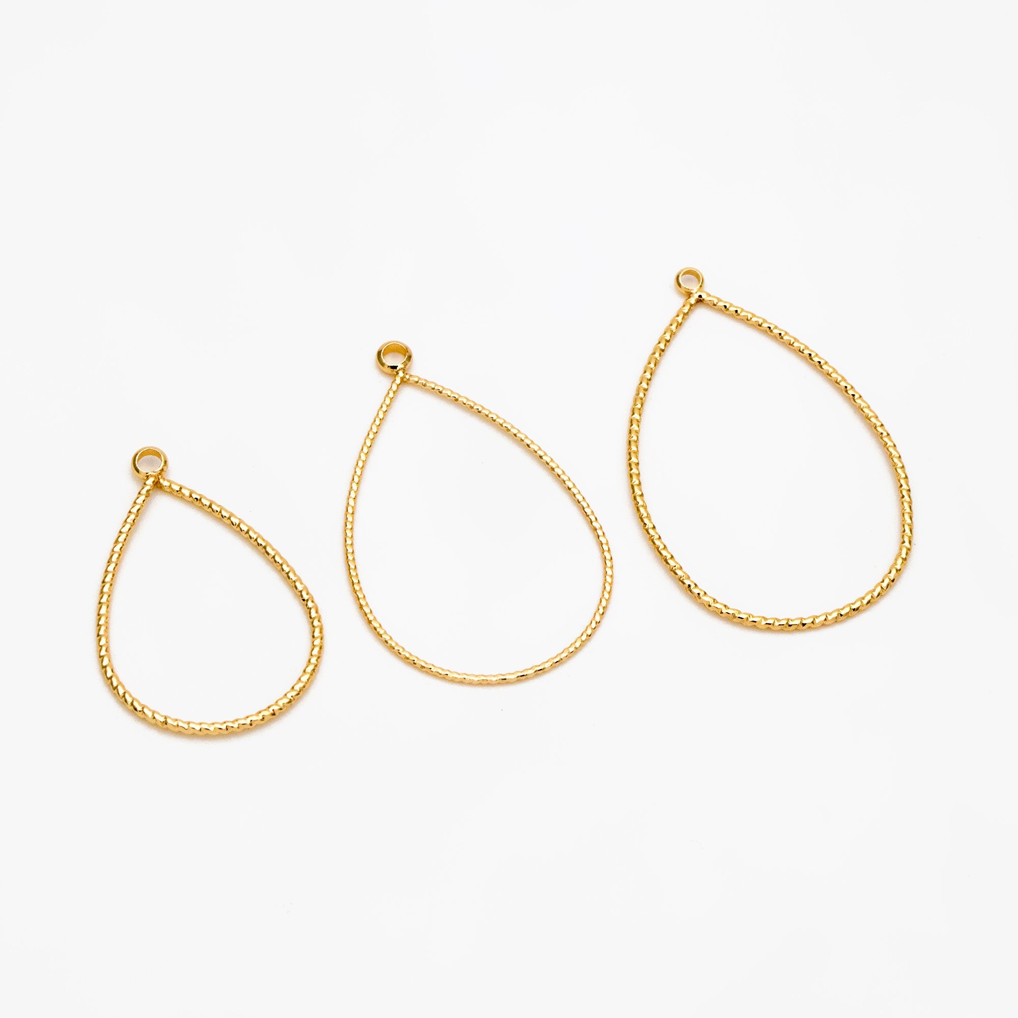 10pcs Gold Teardrop Pendants 28/ 35mm, Gold plated Brass Drop Charms, Geometric Link Hoops (GB-212)
