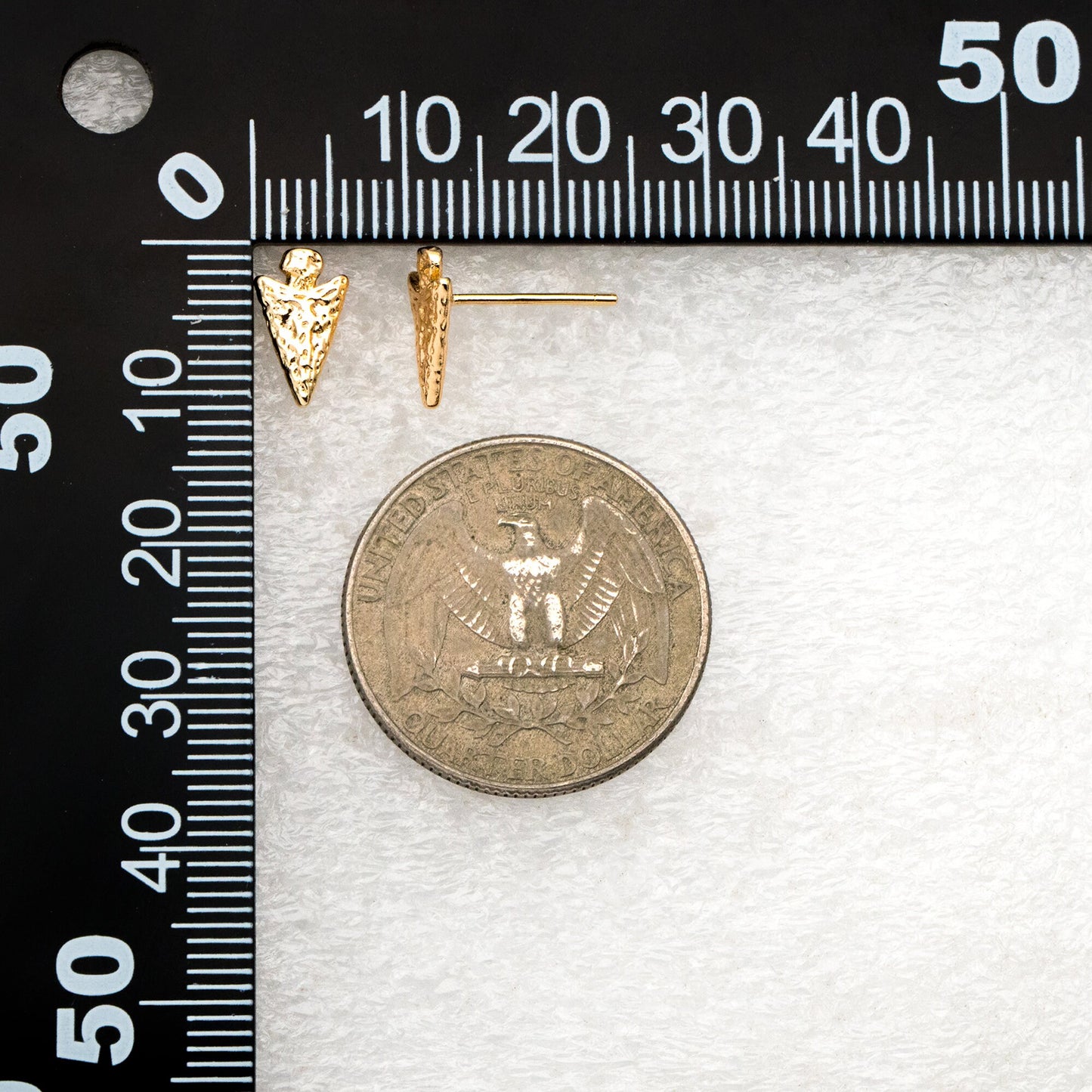 10pcs Gold Arrow Earrings, Real Gold Plated Brass Arrowhead Earring Studs (GB-4326)