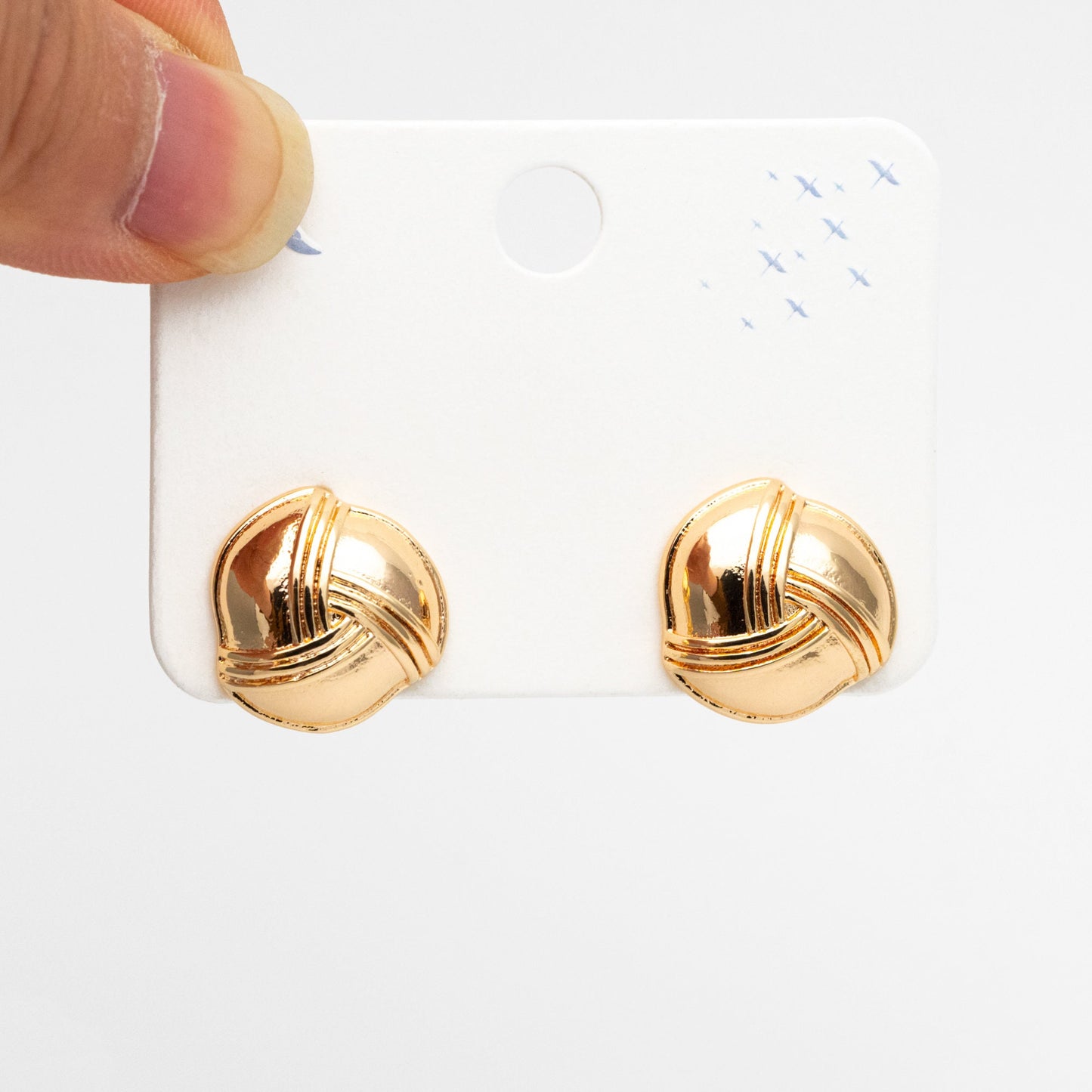 4pcs Gold Knot Stud Earrings: 18K Gold Plated Brass, 17mm (GB-4328)