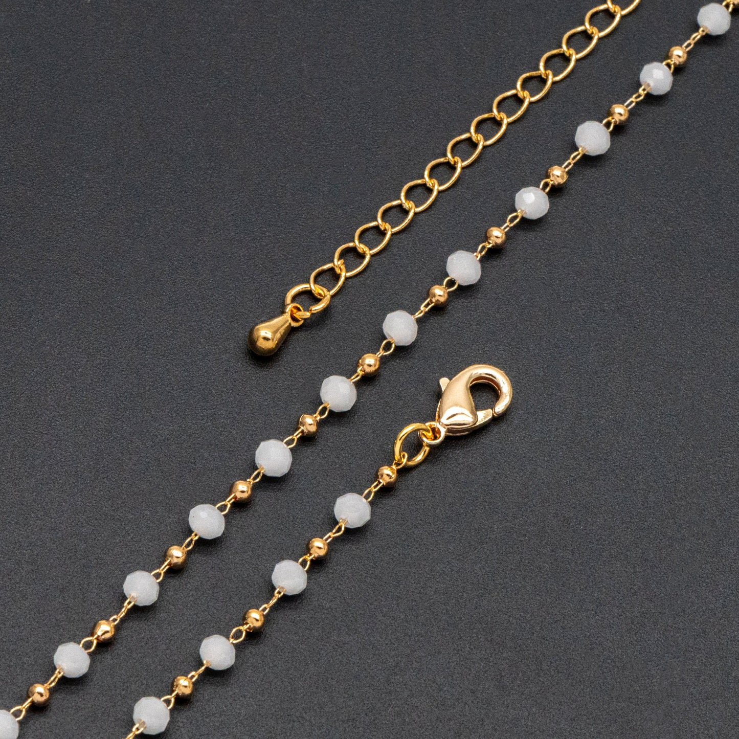 Gold Crystal Beaded Chains 3mm, Finished Bracelet/ Anklet/ Necklace with Extender Chain, Ready to Wear (#LK-200)