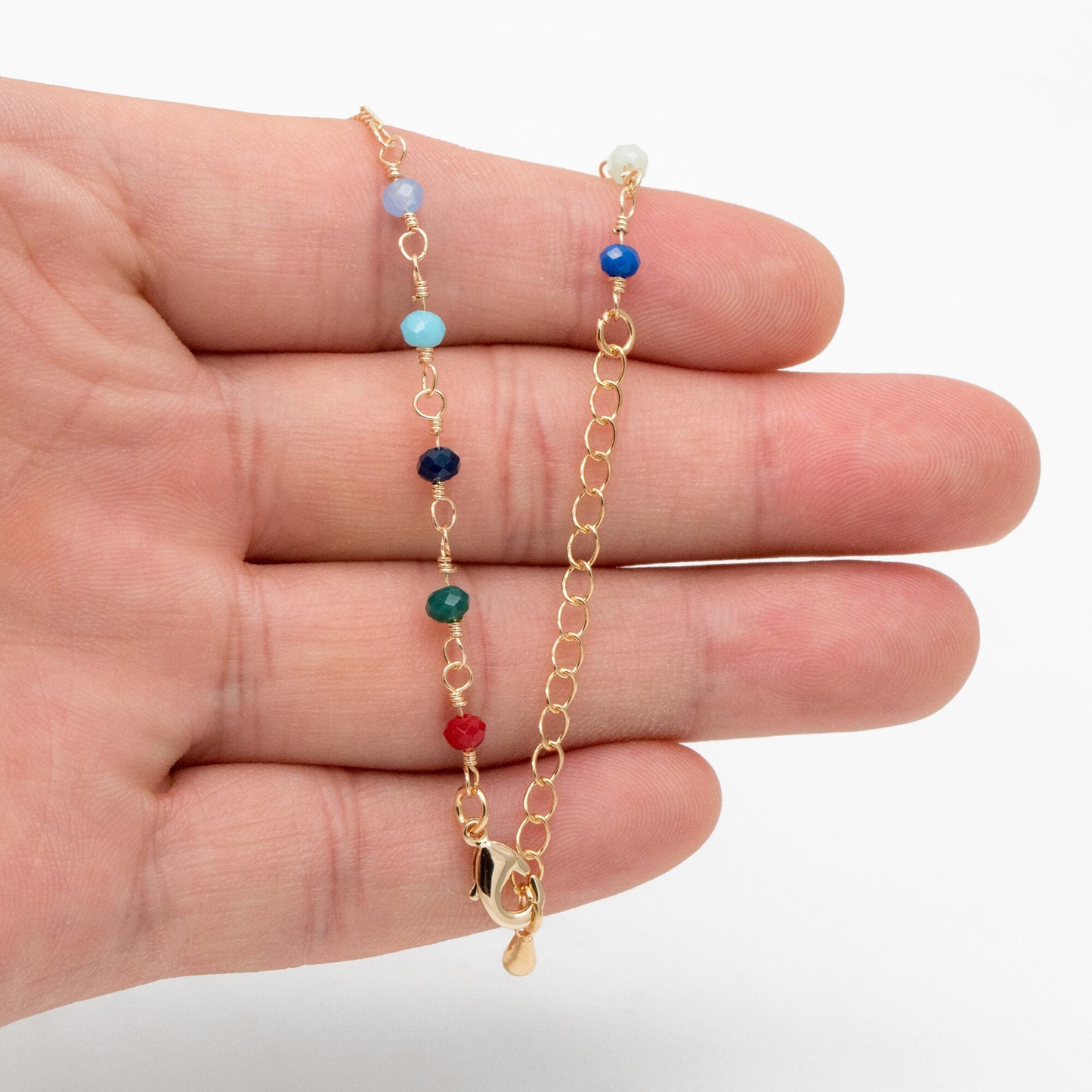 Gold Glass Rondelle Bead Chain 3.5mm, Finished Necklace with Extender Chain, Ready to Wear (#LK-442)