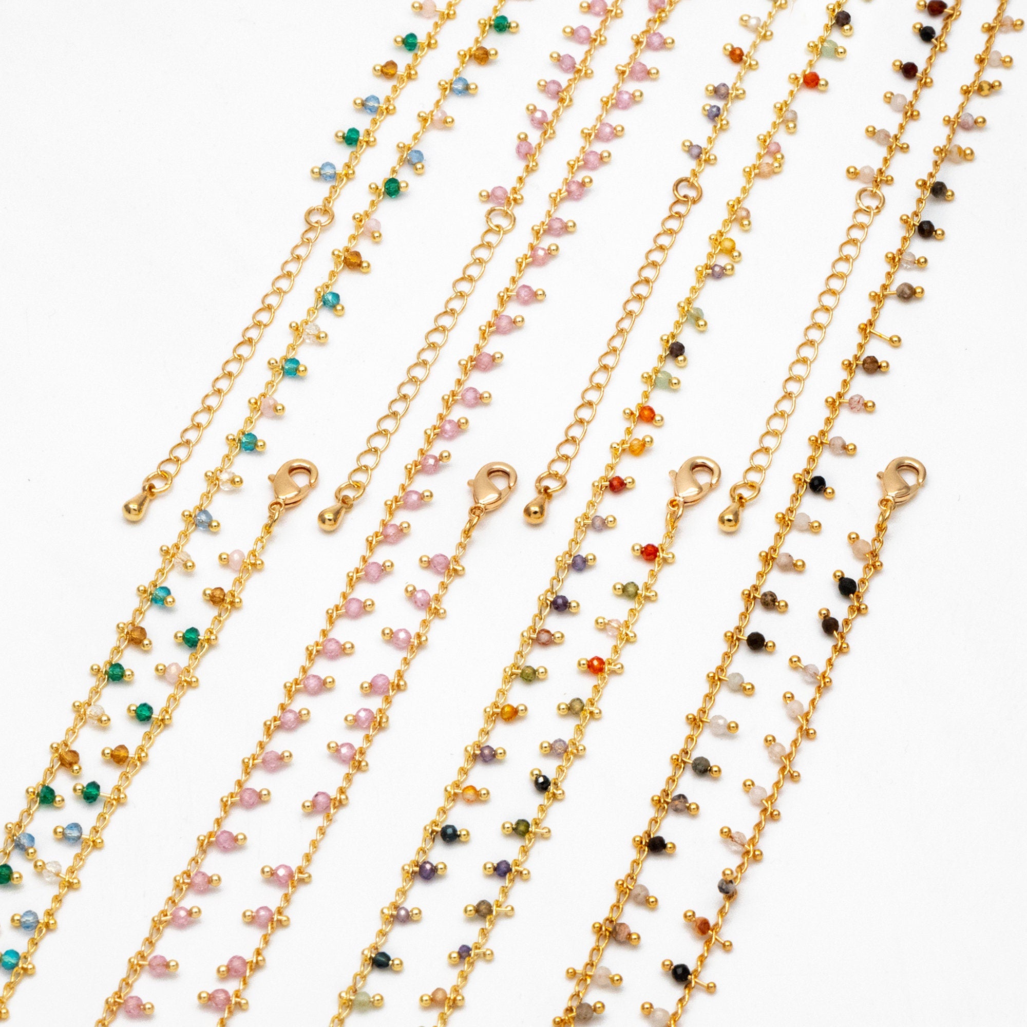 Beaded Bracelet/ Anklet/ Necklace with Extender, Gemstone Bead Chain, 18K Gold plated Brass, Adjustable Ready to Wear (#LK-574)