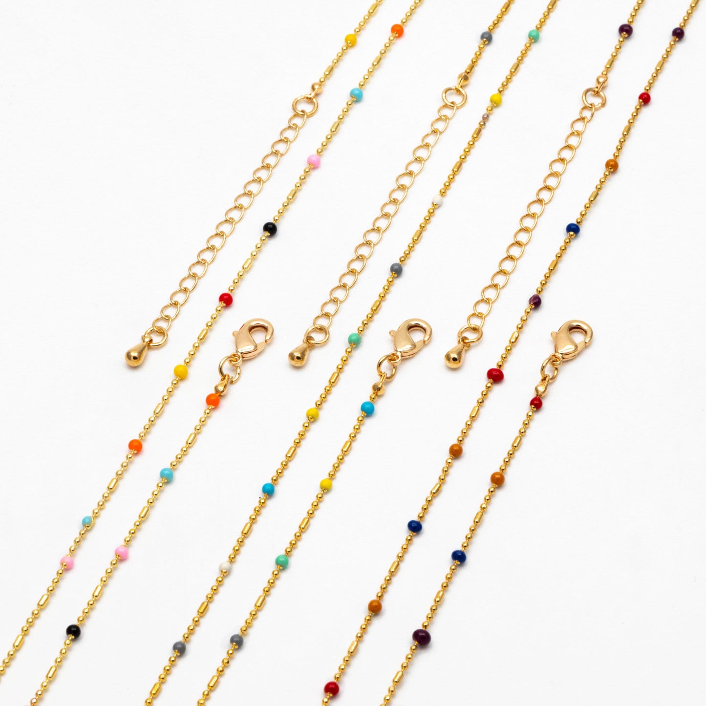 Gold Mix Color Enamel Beaded Chains 2mm, Finished Bracelet/ Anklet/ Necklace with Extender Chain, Ready to Wear (#LK-579)