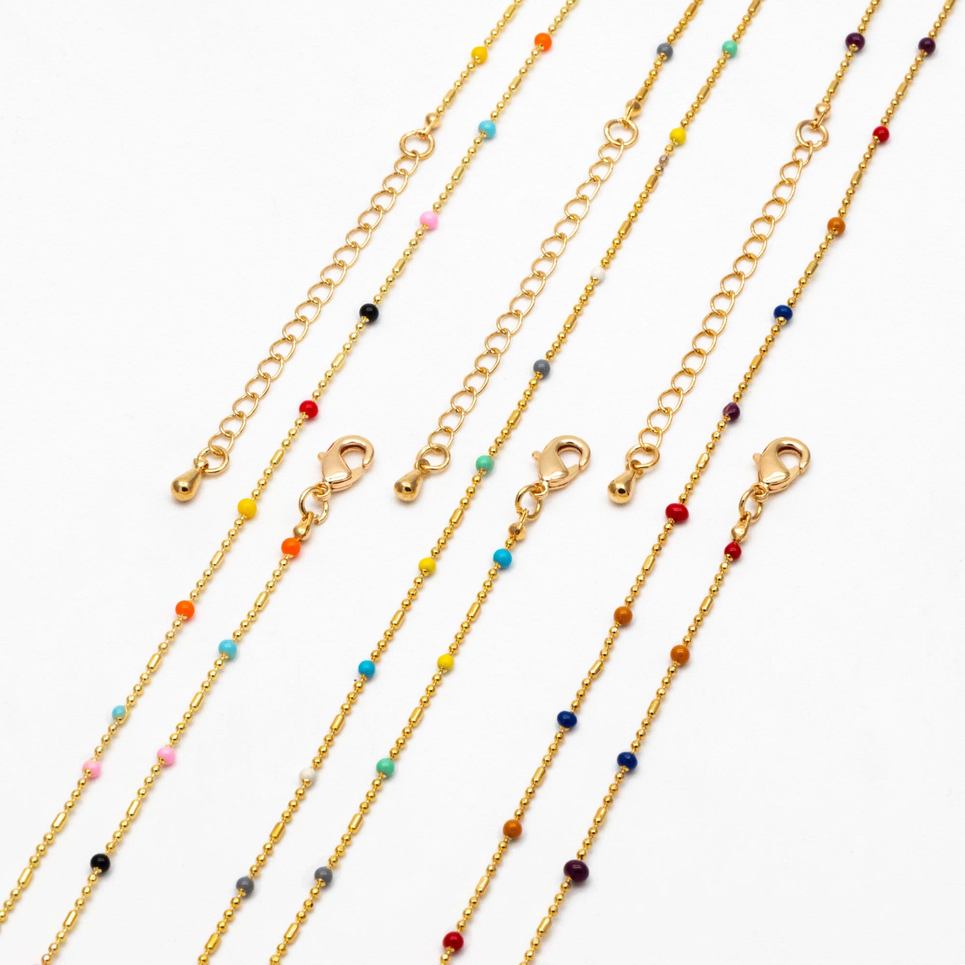 Gold Mix Color Enamel Beaded Chains 2mm, Finished Bracelet/ Anklet/ Necklace with Extender Chain, Ready to Wear (#LK-579)
