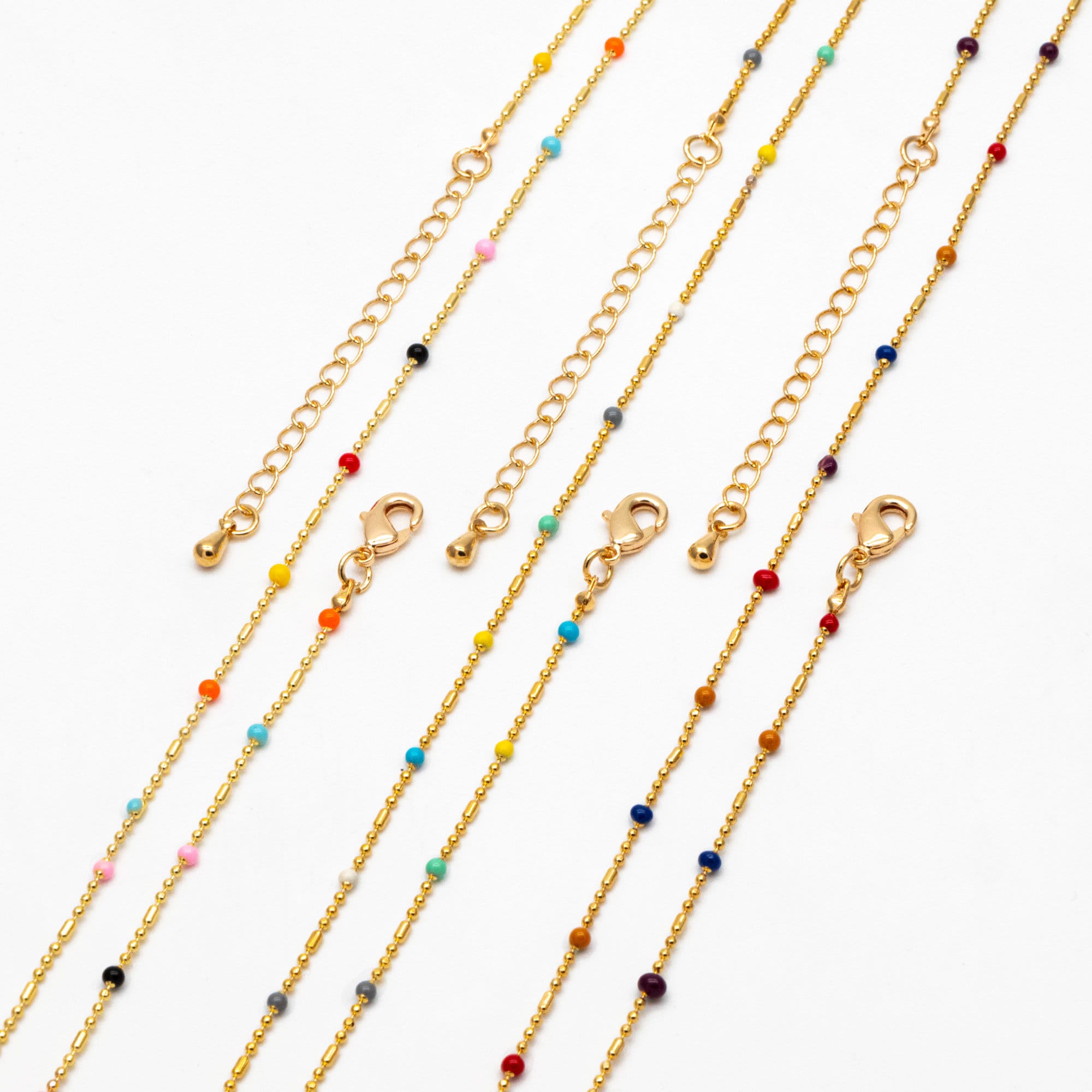 Gold Mix Color Enamel Beaded Chains 2mm, Finished Bracelet/ Anklet/ Necklace with Extender Chain, Ready to Wear (#LK-579)