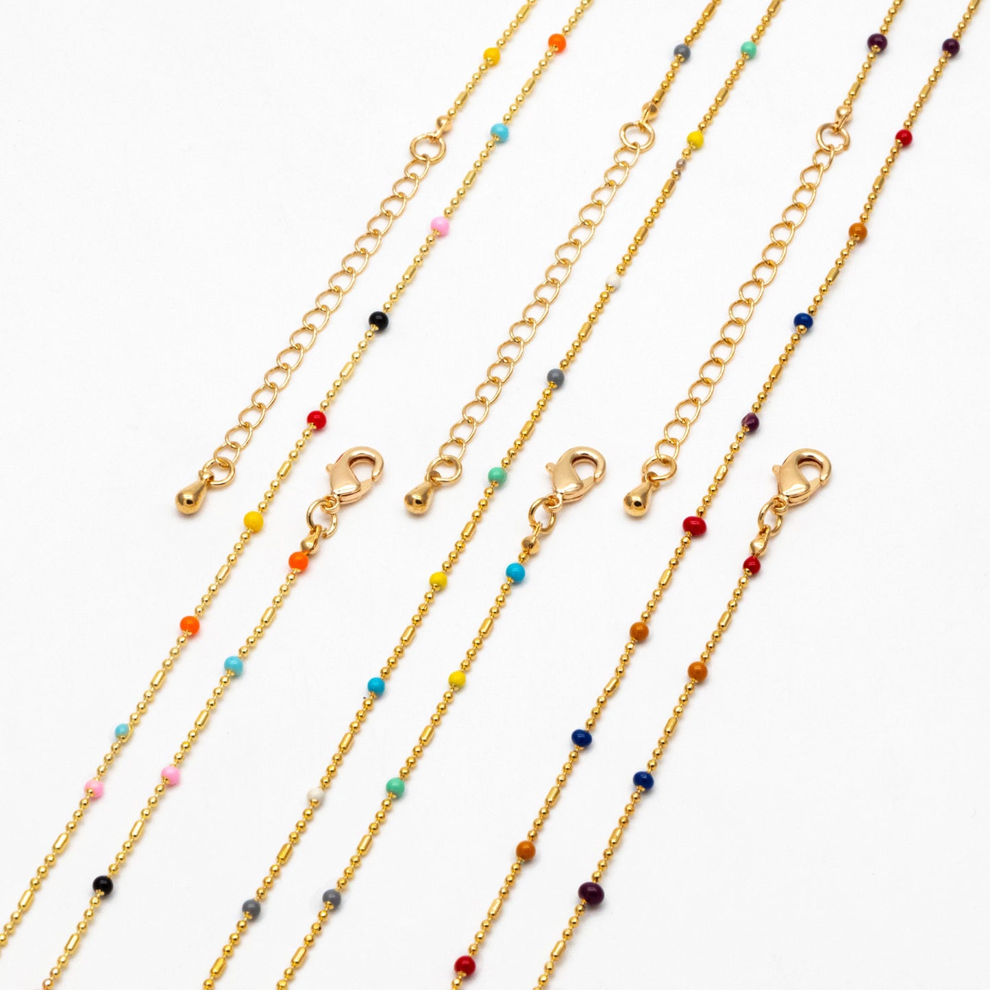 Gold Mix Color Enamel Beaded Chains 2mm, Finished Bracelet/ Anklet/ Necklace with Extender Chain, Ready to Wear (#LK-579)