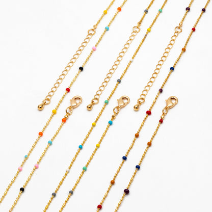 Gold Mix Color Enamel Beaded Chains 2mm, Finished Bracelet/ Anklet/ Necklace with Extender Chain, Ready to Wear (#LK-579)
