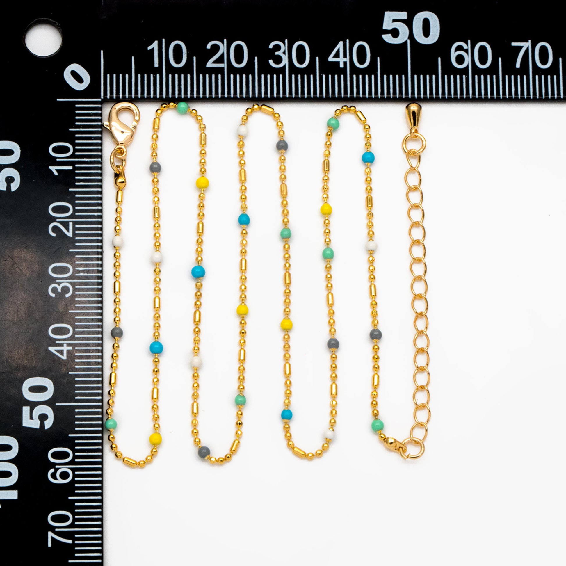 Gold Mix Color Enamel Beaded Chains 2mm, Finished Bracelet/ Anklet/ Necklace with Extender Chain, Ready to Wear (#LK-579)