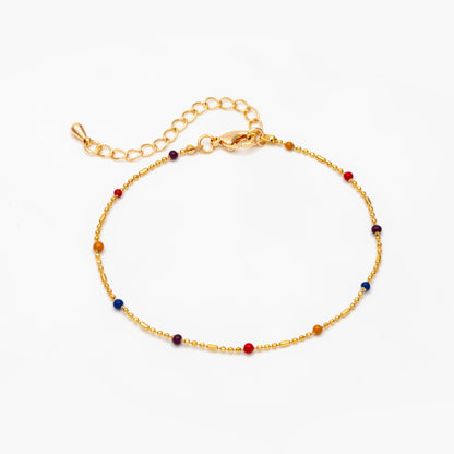 Gold Mix Color Enamel Beaded Chains 2mm, Finished Bracelet/ Anklet/ Necklace with Extender Chain, Ready to Wear (#LK-579)