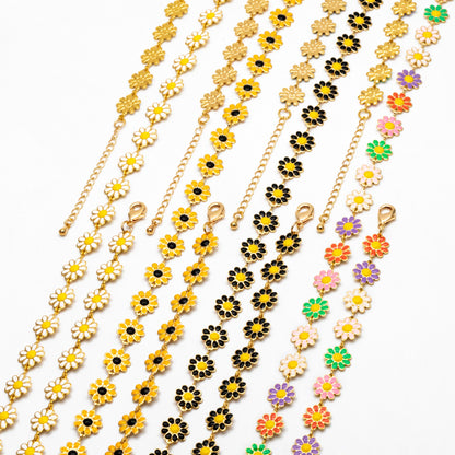 Gold plated Enamel Daisy Chain, Finished Bracelet/ Anklet/ Necklace with Extender Chain, Adjustable Rainbow Jewelry, Ready to Wear (#LK-580)