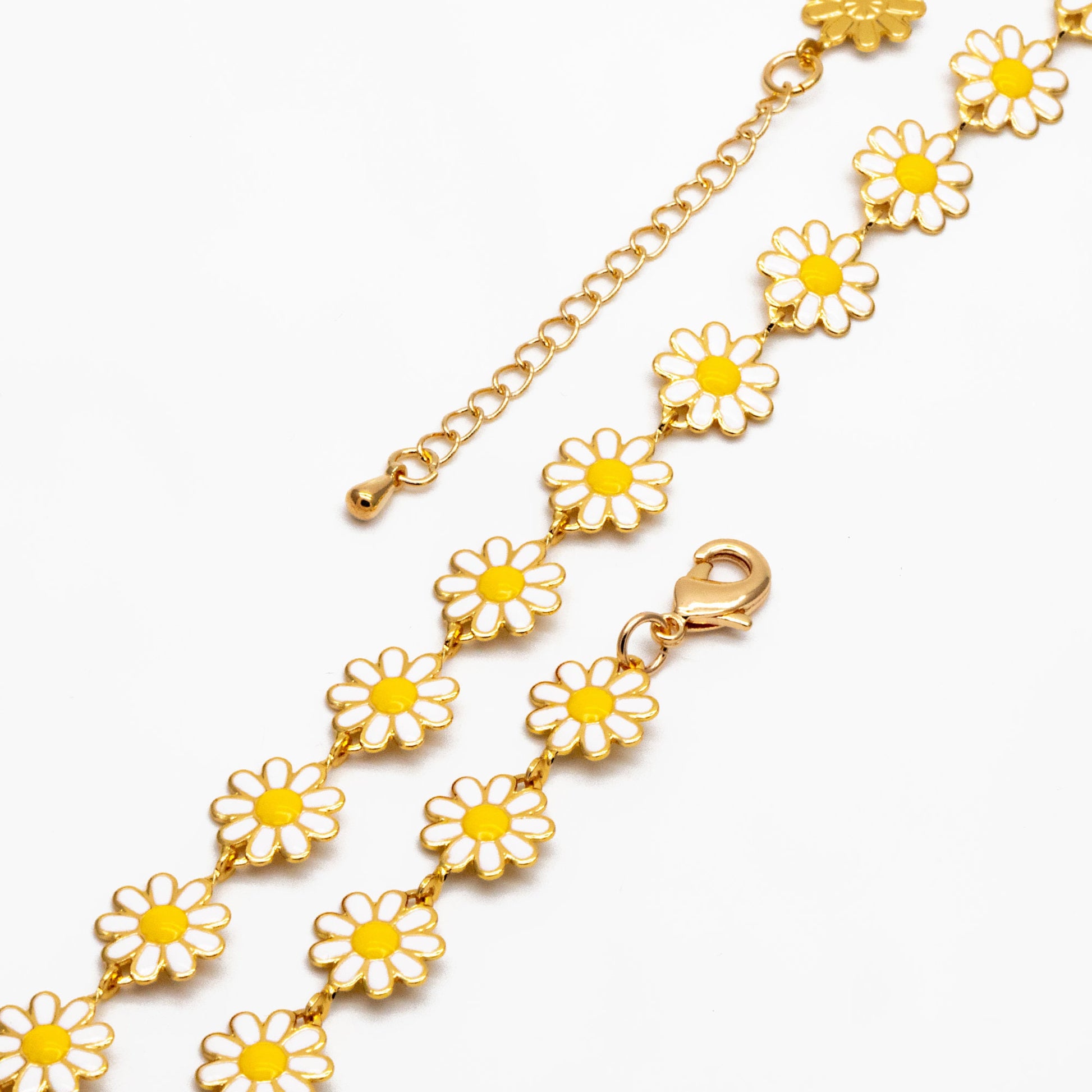 Gold plated Enamel Daisy Chain, Finished Bracelet/ Anklet/ Necklace with Extender Chain, Adjustable Rainbow Jewelry, Ready to Wear (#LK-580)