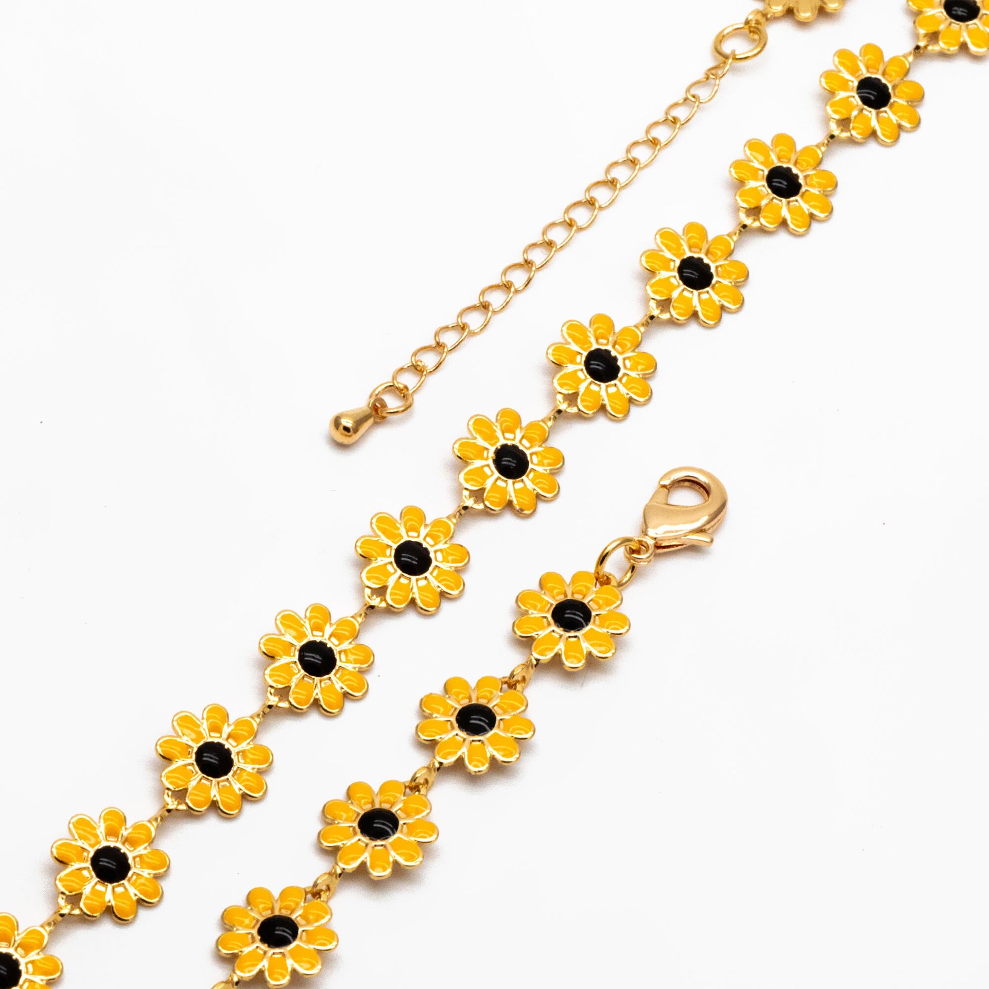 Gold plated Enamel Daisy Chain, Finished Bracelet/ Anklet/ Necklace with Extender Chain, Adjustable Rainbow Jewelry, Ready to Wear (#LK-580)