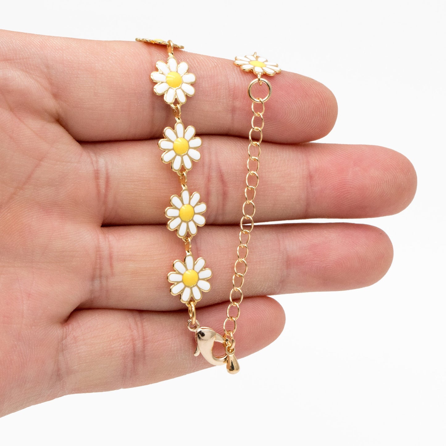 Gold plated Enamel Daisy Chain, Finished Bracelet/ Anklet/ Necklace with Extender Chain, Adjustable Rainbow Jewelry, Ready to Wear (#LK-580)