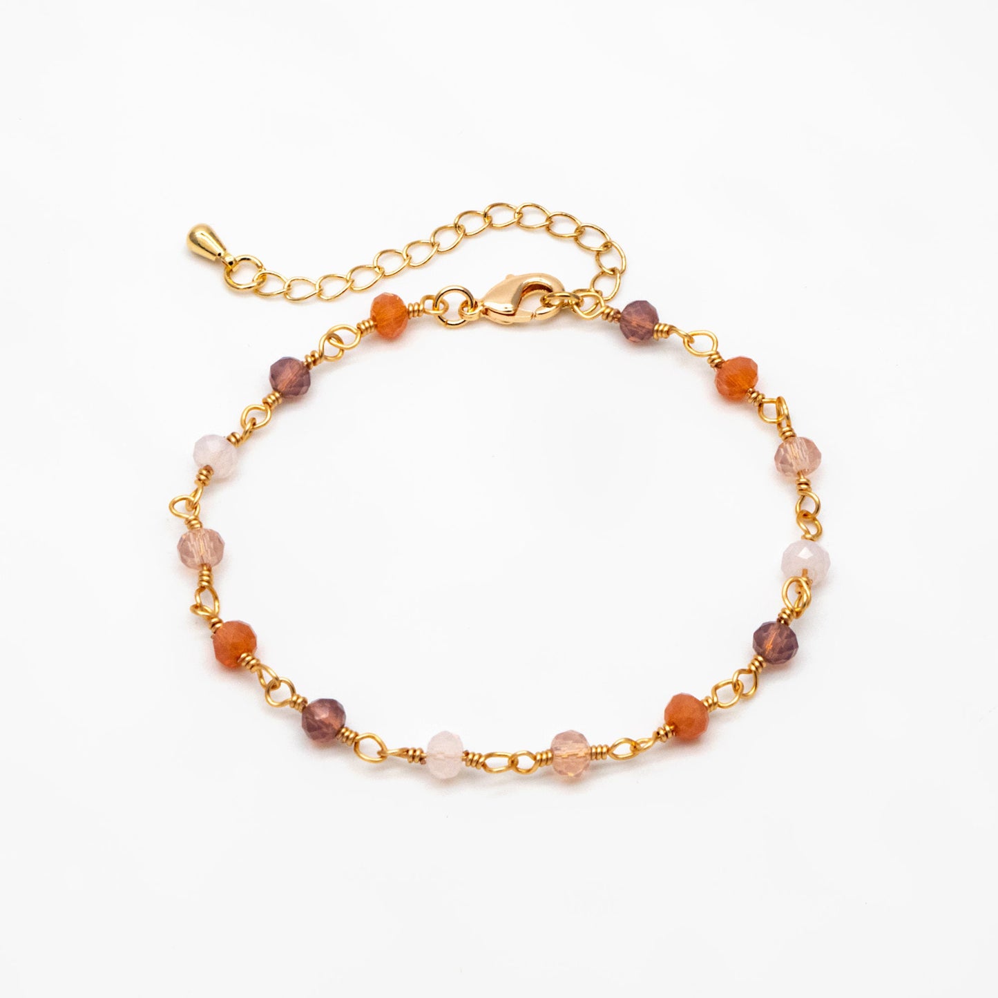 Gold Glass Rondelle Bead Chain 3.5mm, Finished Bracelet/ Anklet/ Necklace with Extender Chain, Ready to Wear (#LK-599)