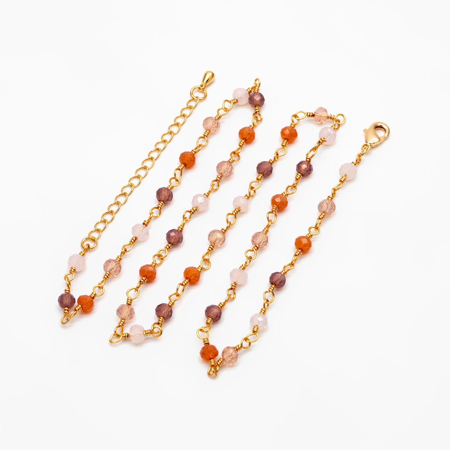 Gold Glass Rondelle Bead Chain 3.5mm, Finished Bracelet/ Anklet/ Necklace with Extender Chain, Ready to Wear (#LK-599)