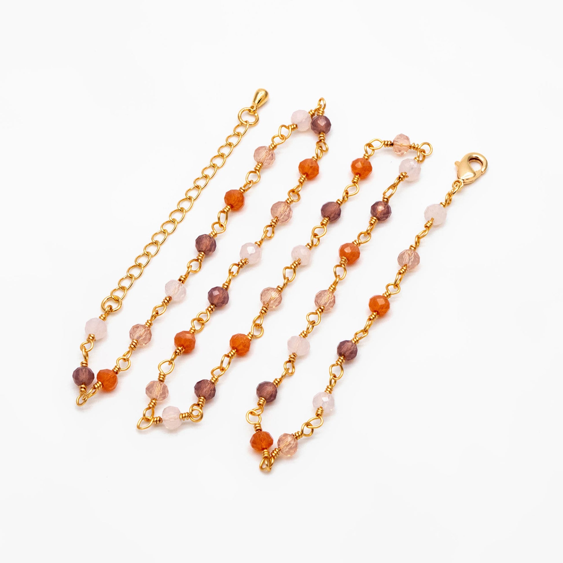 Gold Glass Rondelle Bead Chain 3.5mm, Finished Bracelet/ Anklet/ Necklace with Extender Chain, Ready to Wear (#LK-599)