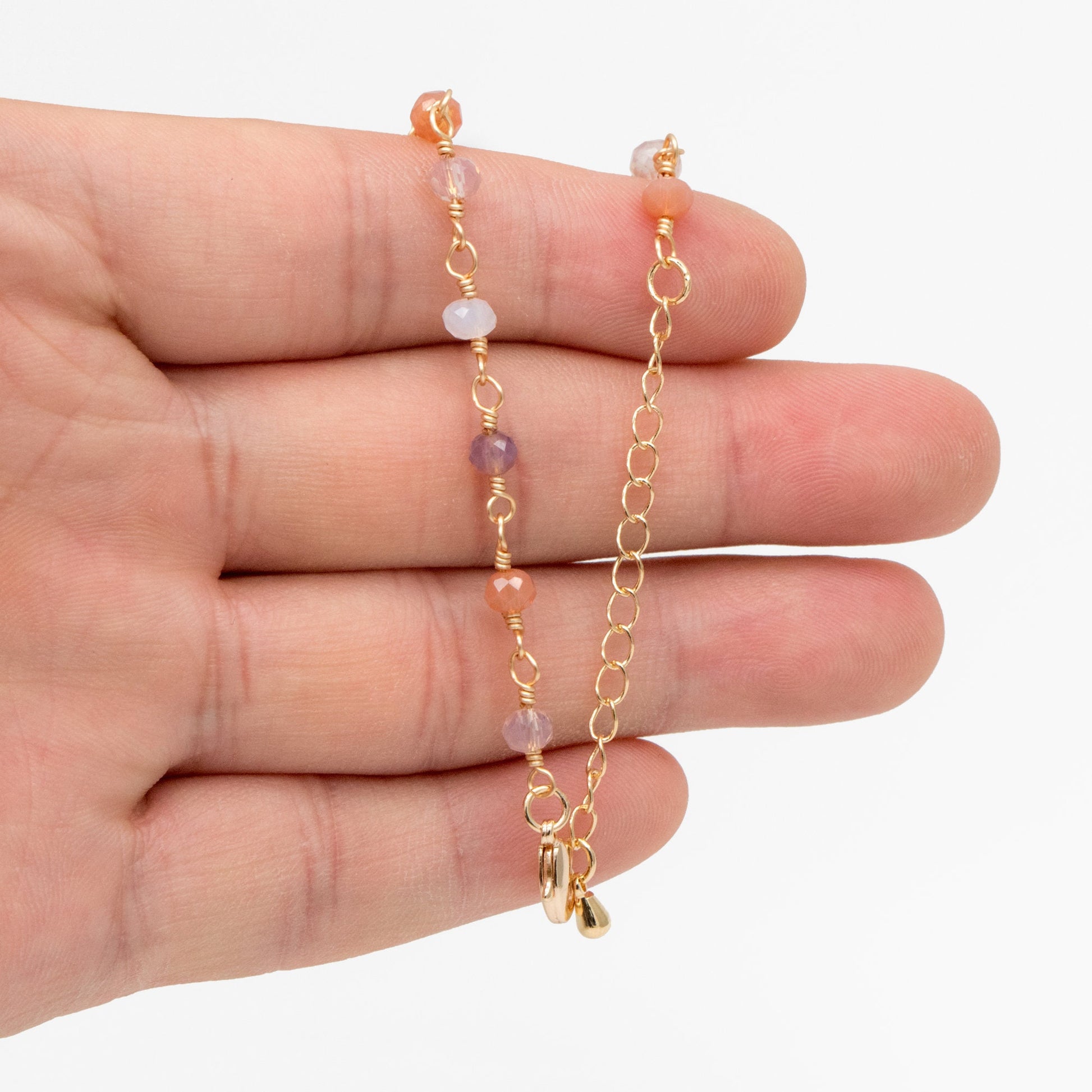 Gold Glass Rondelle Bead Chain 3.5mm, Finished Bracelet/ Anklet/ Necklace with Extender Chain, Ready to Wear (#LK-599)