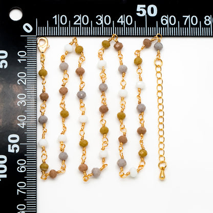 Gold Glass Rondelle Bead Chain 3.5mm, Finished Bracelet/ Anklet/ Necklace with Extender Chain, Ready to Wear (#LK-601)