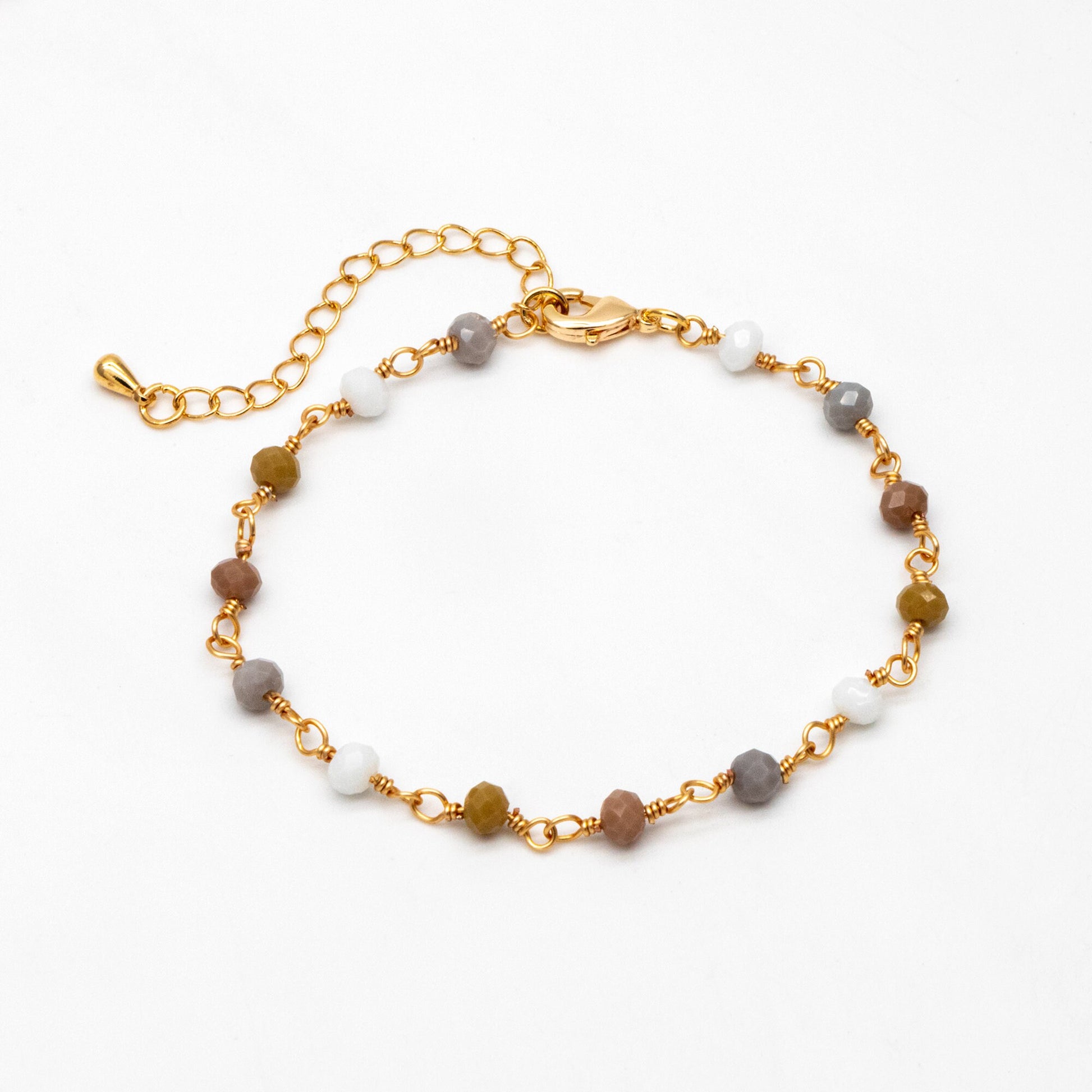 Gold Glass Rondelle Bead Chain 3.5mm, Finished Bracelet/ Anklet/ Necklace with Extender Chain, Ready to Wear (#LK-601)