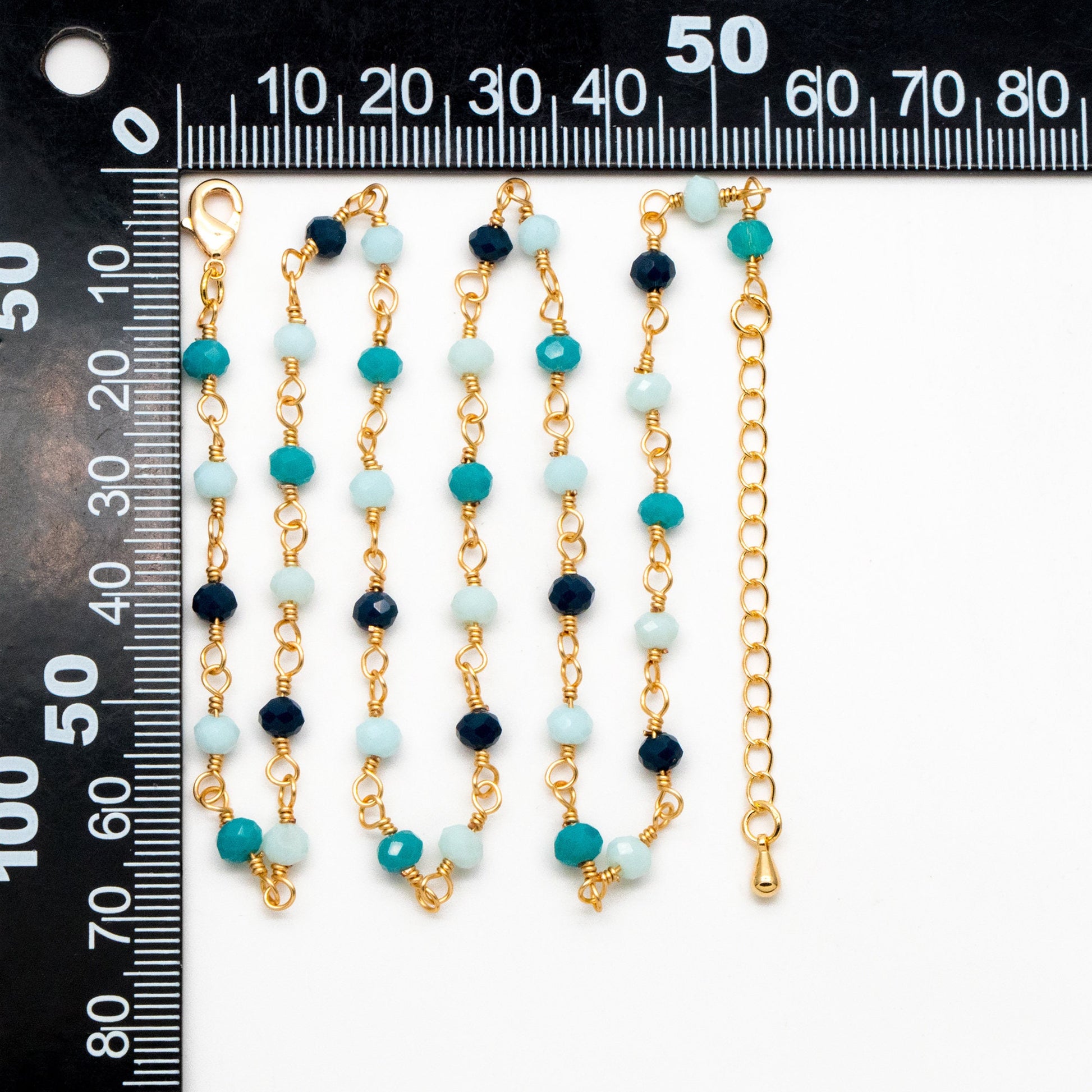 Gold Glass Rondelle Beaded Chain 3.5mm, Adjustable Bracelet/ Anklet/ Necklace, Ready to Wear (#LK-602)