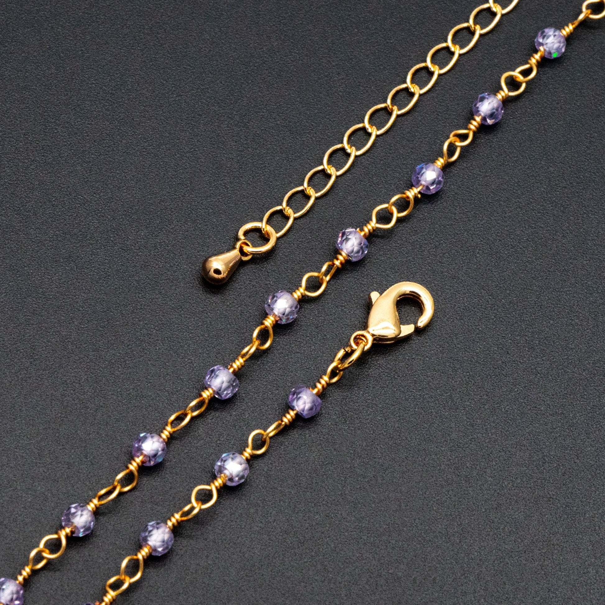 Roundlle Cubic Zirconia Finished Bracelet/ Anklet/ Necklace with Extender Chain, Ready to Wear (#LK-603)