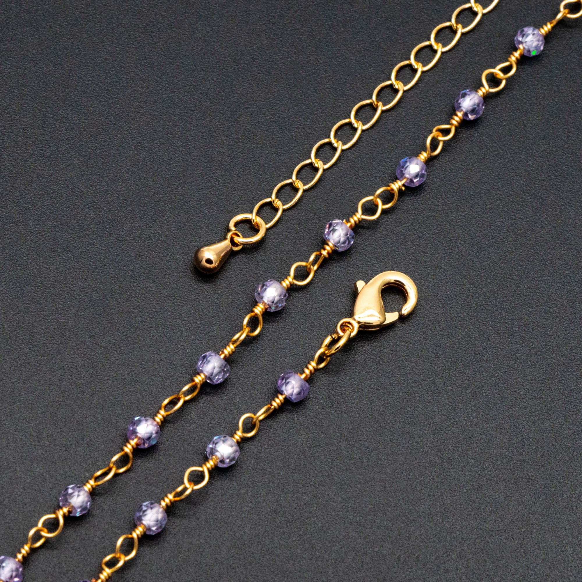 Roundlle Cubic Zirconia Finished Bracelet/ Anklet/ Necklace with Extender Chain, Ready to Wear (#LK-603)