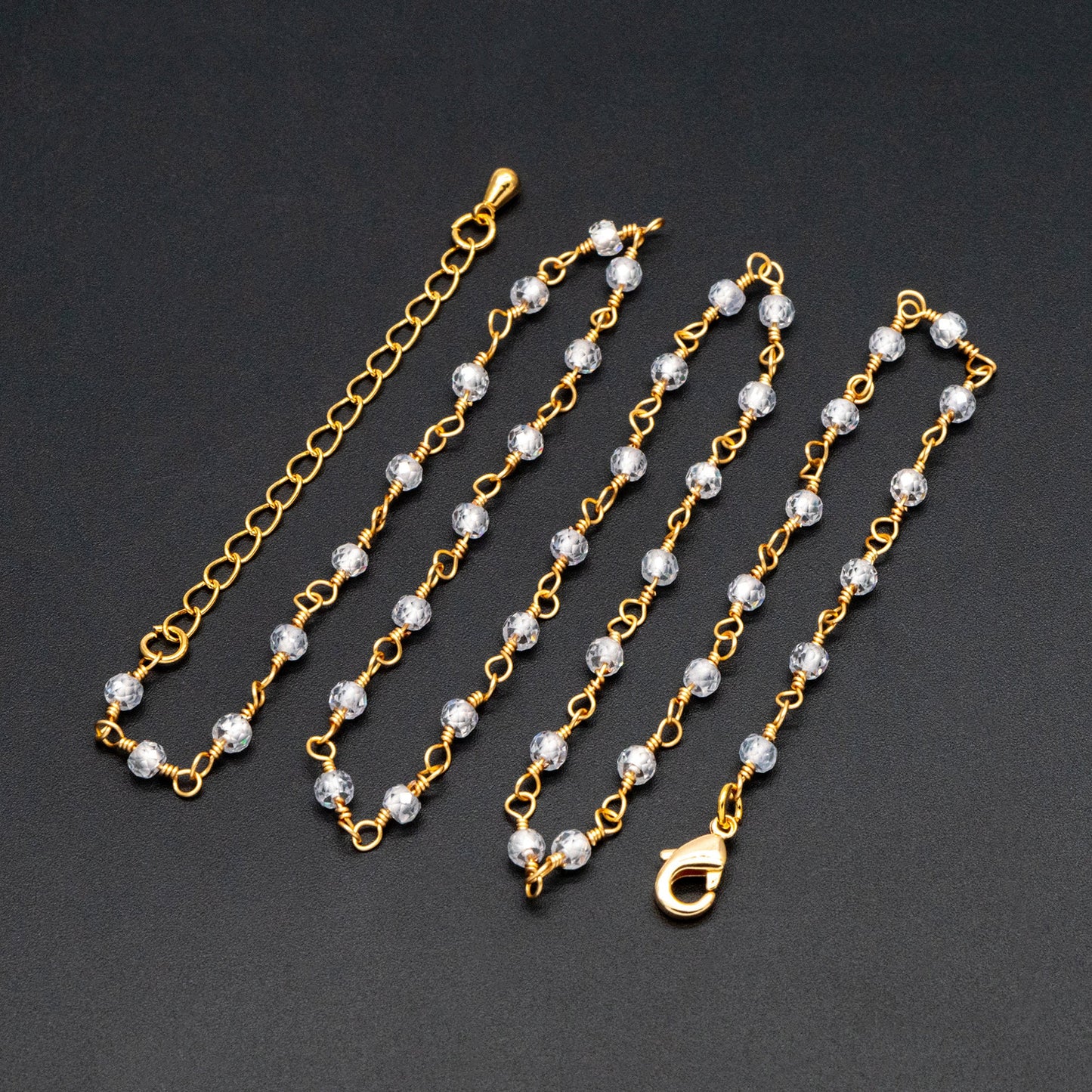 Roundlle Cubic Zirconia Finished Bracelet/ Anklet/ Necklace with Extender Chain, Ready to Wear (#LK-603)