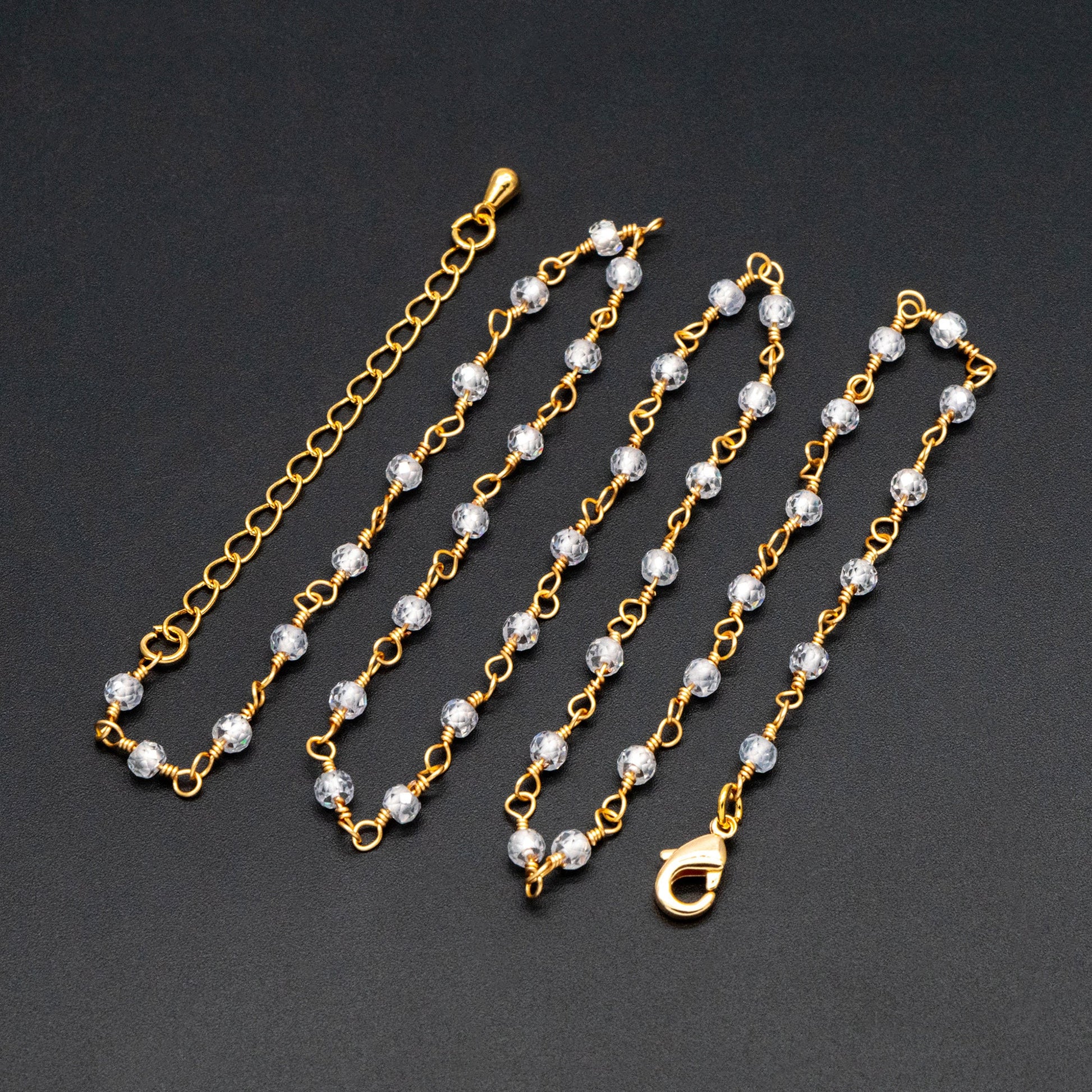 Roundlle Cubic Zirconia Finished Bracelet/ Anklet/ Necklace with Extender Chain, Ready to Wear (#LK-603)