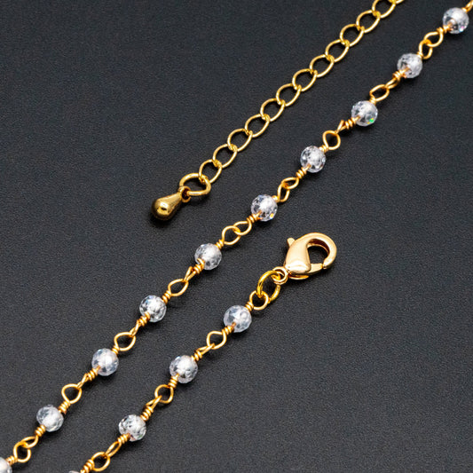 Roundlle Cubic Zirconia Finished Bracelet/ Anklet/ Necklace with Extender Chain, Ready to Wear (#LK-603)