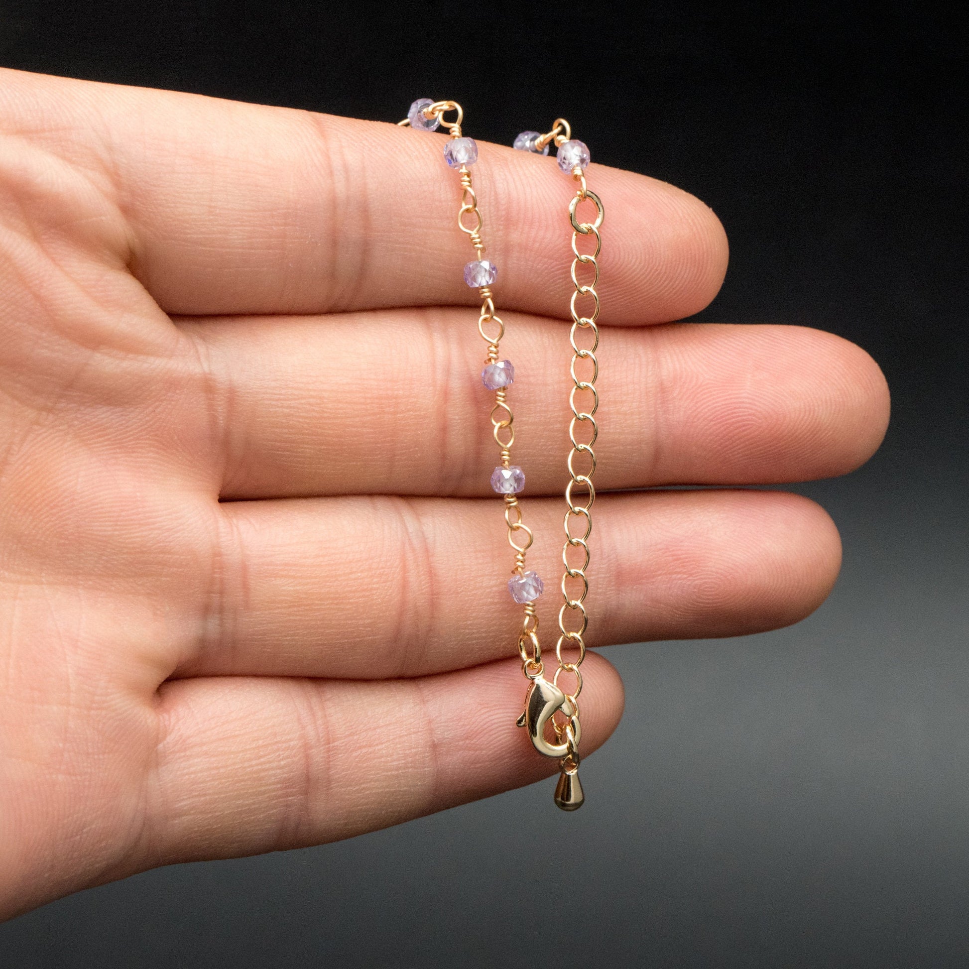 Roundlle Cubic Zirconia Finished Bracelet/ Anklet/ Necklace with Extender Chain, Ready to Wear (#LK-603)