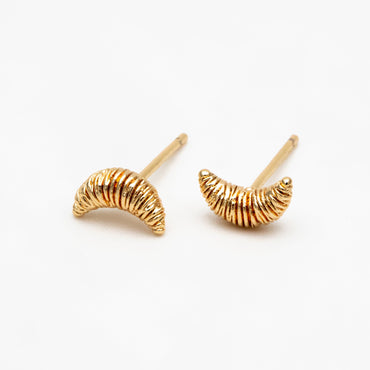 10pcs Gold Croissant Earrings 8x5mm, Real Gold Plated Brass Minimalist Stud Earrings (#GB-4329)