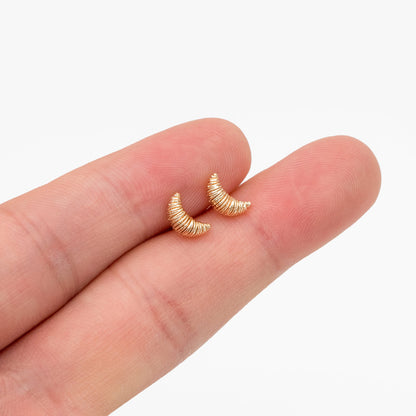 10pcs Gold Croissant Earrings 8x5mm, Real Gold Plated Brass Minimalist Stud Earrings (#GB-4329)