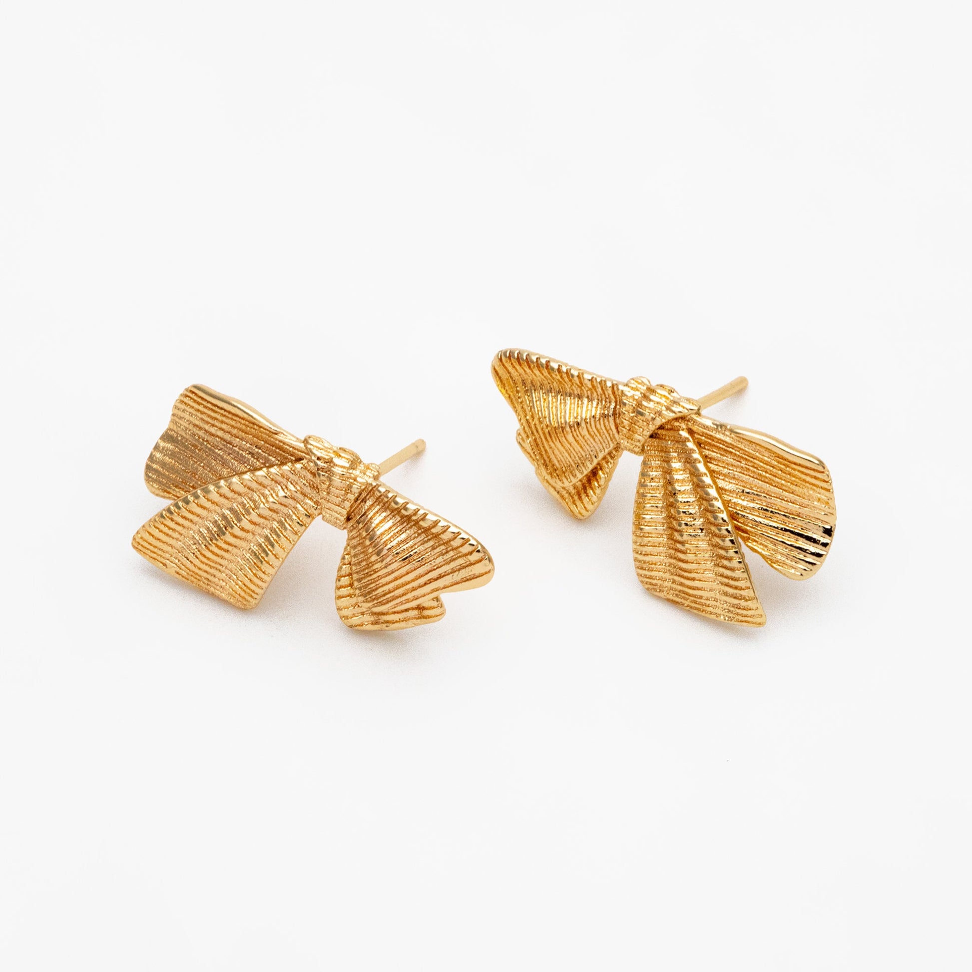 10pcs Gold Bowknot Earrings 23x13mm, 18K Real Gold plated Brass, Bow Knot Stud Earring (GB-4330)