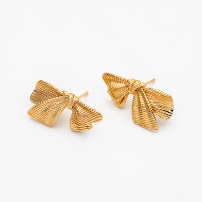 10pcs Gold Bowknot Earrings 23x13mm, 18K Real Gold plated Brass, Bow Knot Stud Earring (GB-4330)