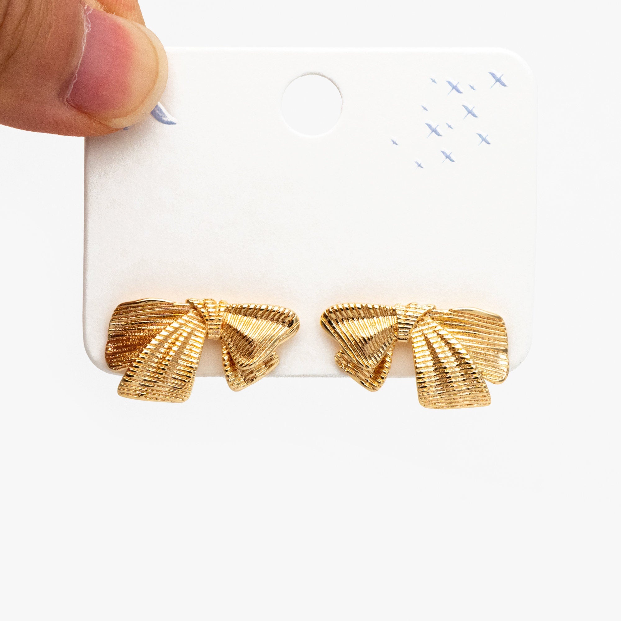 10pcs Gold Bowknot Earrings 23x13mm, 18K Real Gold plated Brass, Bow Knot Stud Earring (GB-4330)