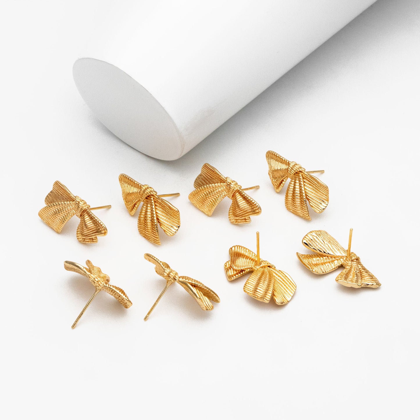 10pcs Gold Bowknot Earrings 23x13mm, 18K Real Gold plated Brass, Bow Knot Stud Earring (GB-4330)