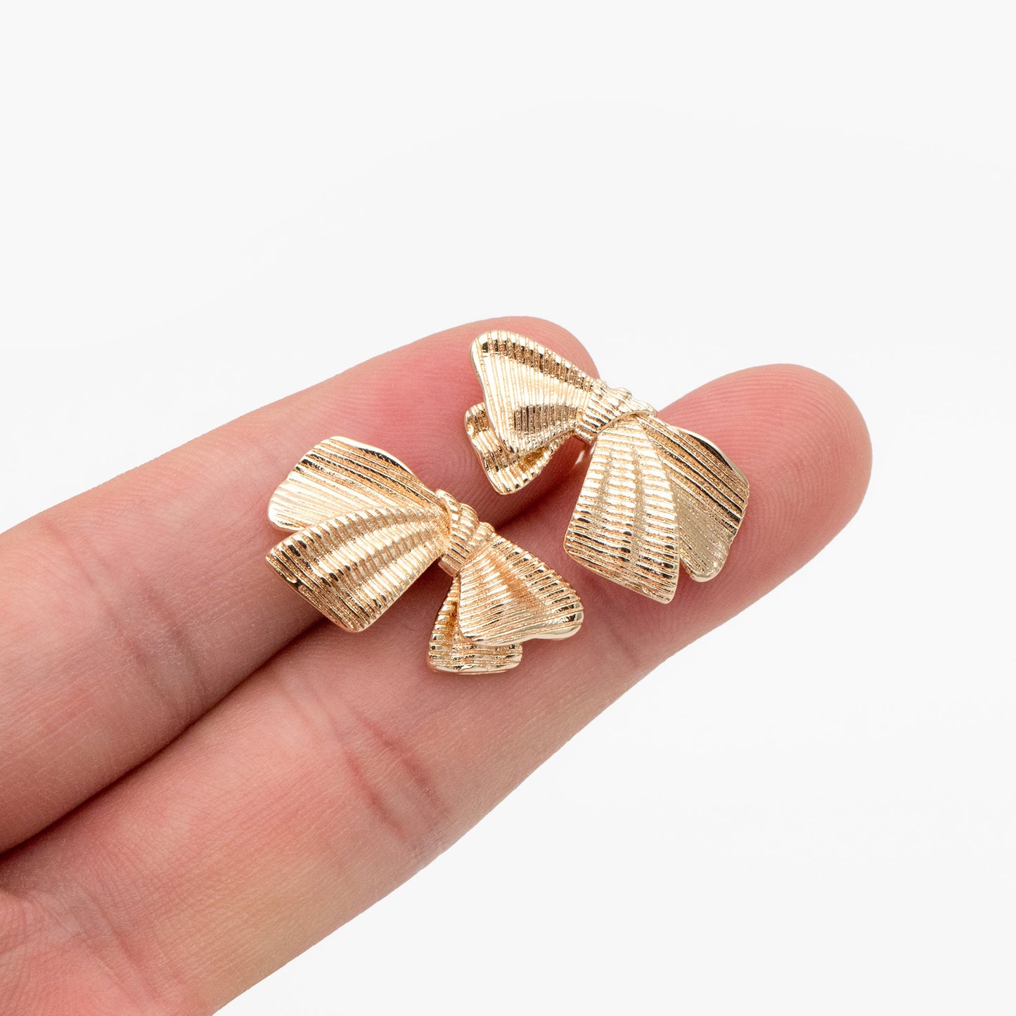 10pcs Gold Bowknot Earrings 23x13mm, 18K Real Gold plated Brass, Bow Knot Stud Earring (GB-4330)