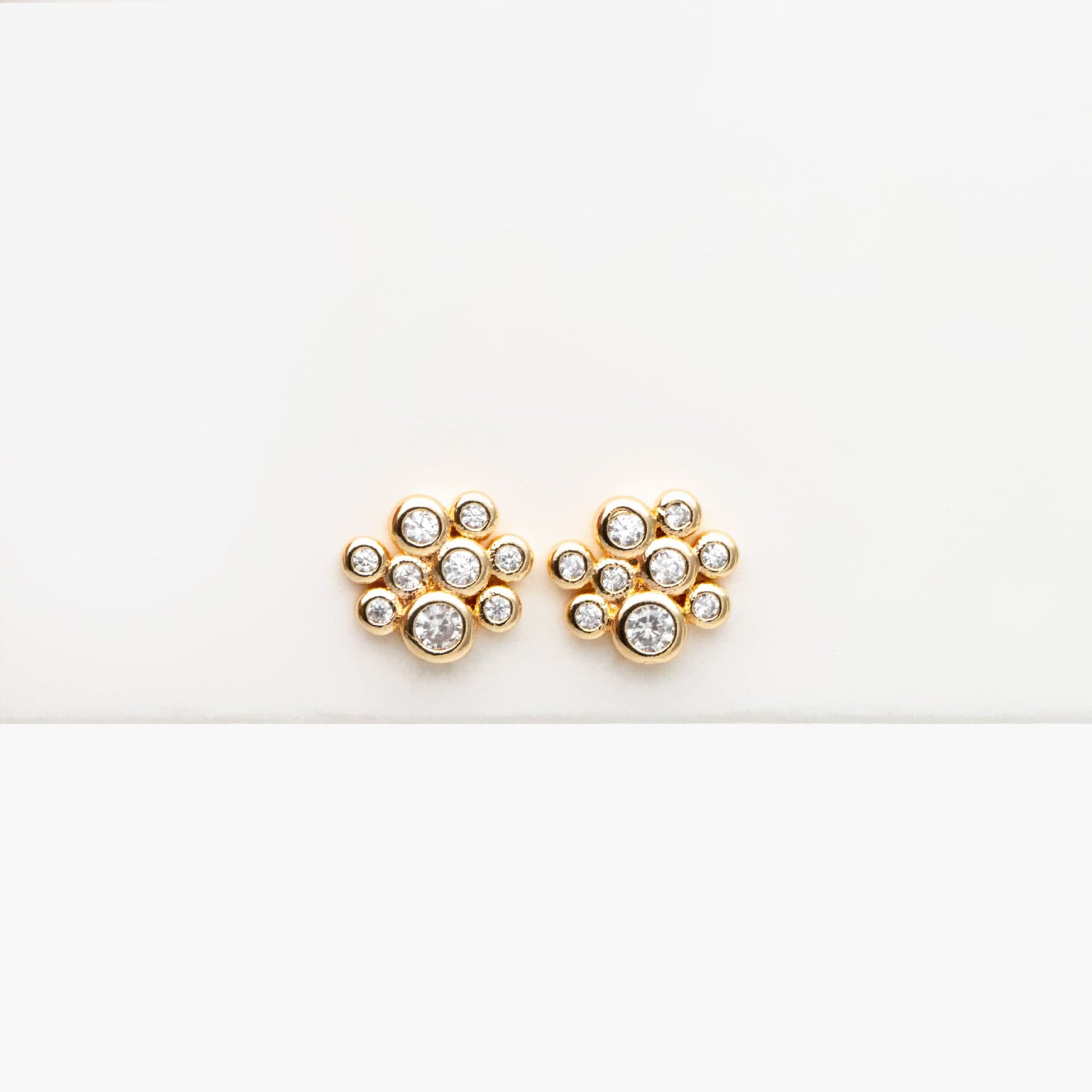 4pcs CZ Pave Gold Bubble Cluster Earrings 7x8mm, Gold Plated Brass Dainty Stud Earrings (GB-3671-F)