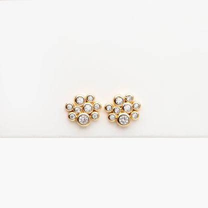 4pcs CZ Pave Gold Bubble Cluster Earrings 7x8mm, Gold Plated Brass Dainty Stud Earrings (GB-3671-F)