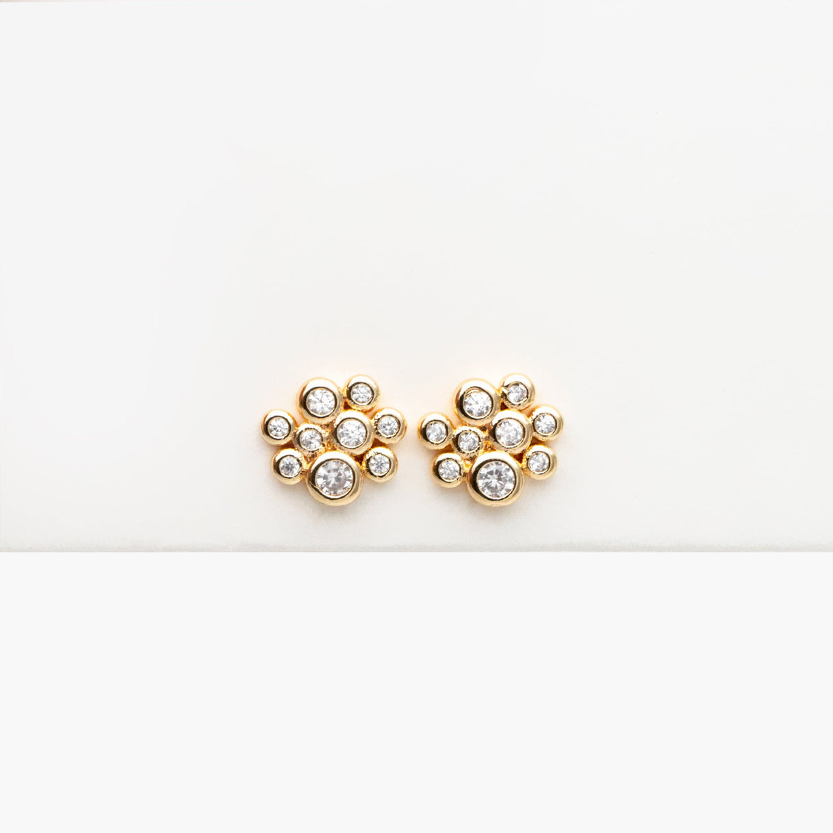 4pcs CZ Pave Gold Bubble Cluster Earrings 7x8mm, Gold Plated Brass Dainty Stud Earrings (GB-3671-F)