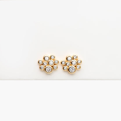 4pcs CZ Pave Gold Bubble Cluster Earrings 7x8mm, Gold Plated Brass Dainty Stud Earrings (GB-3671-F)