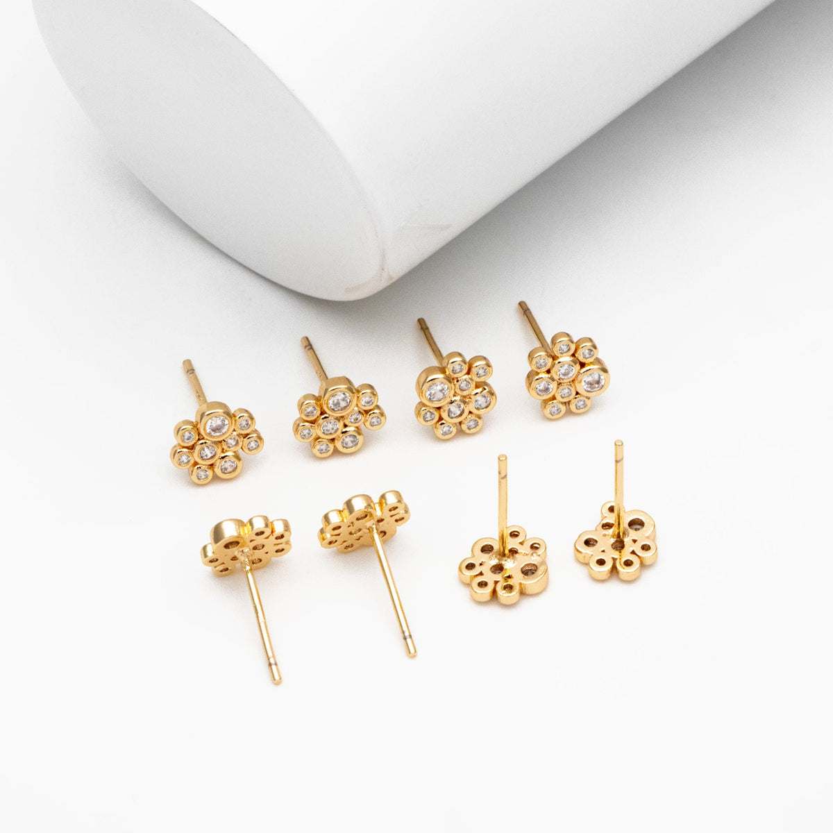 4pcs CZ Pave Gold Bubble Cluster Earrings 7x8mm, Gold Plated Brass Dainty Stud Earrings (GB-3671-F)