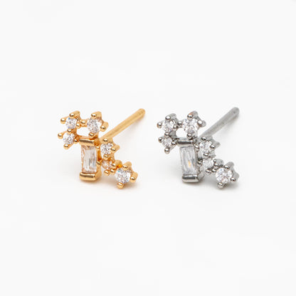 10pcs Gold/ Silver Tone CZ Cluster Geometric Stud Earrings, 18K Gold/ Rhodium Plated Brass, Cubic Zirconia Earrings (#GB-4335-A)