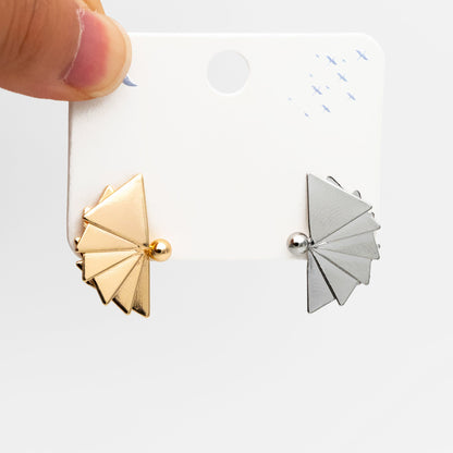 4pcs Gold/ Silver Tone Fan Shape Earrings, Gold/ Rhodium Plated Brass Fan Stud Earrings (GB-4336)