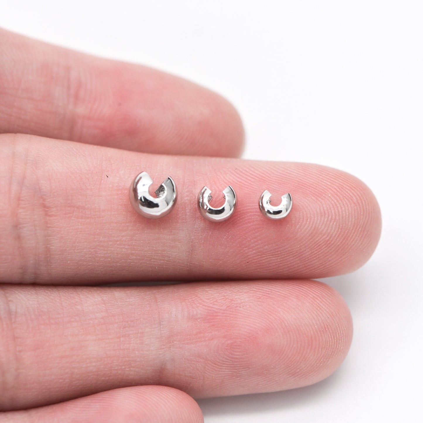 20pcs Gold/ Silver tone Crimp Beads Covers, 18K Gold/ Rhodium plated Brass, Conceal Crimp Ends 4/ 5/ 6mm (GB-637)