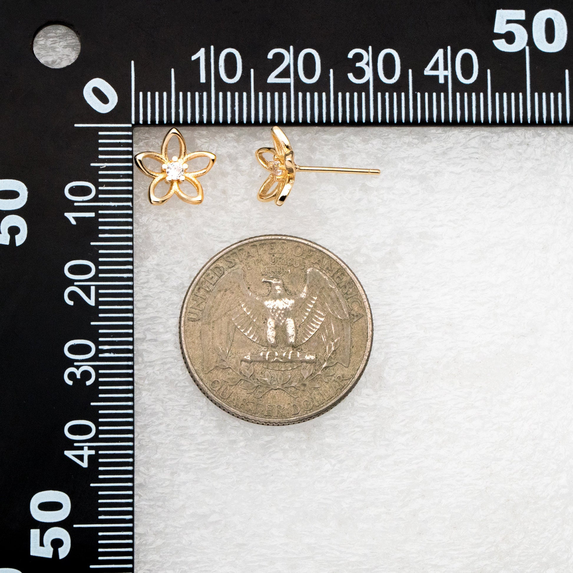 10pcs CZ Pave Gold/ Silver Hollow Flower Earrings 10mm, Gold/ Rhodium Plated Brass Stud Earrings, Dainty Flower Earrings (GB-4323-A)