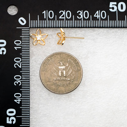 10pcs CZ Pave Gold/ Silver Hollow Flower Earrings 10mm, Gold/ Rhodium Plated Brass Stud Earrings, Dainty Flower Earrings (GB-4323-A)